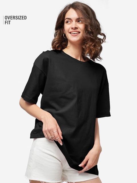Solids Black Women Oversized T-Shirts
