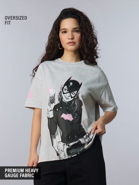 DC Batgirl Acid-Washed Women Oversized T-Shirts