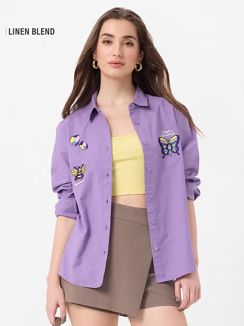 Cotton Linen Butterfly Women Shirts