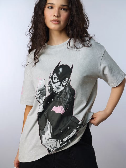 DC Batgirl Acid-Washed Women Oversized T-Shirts