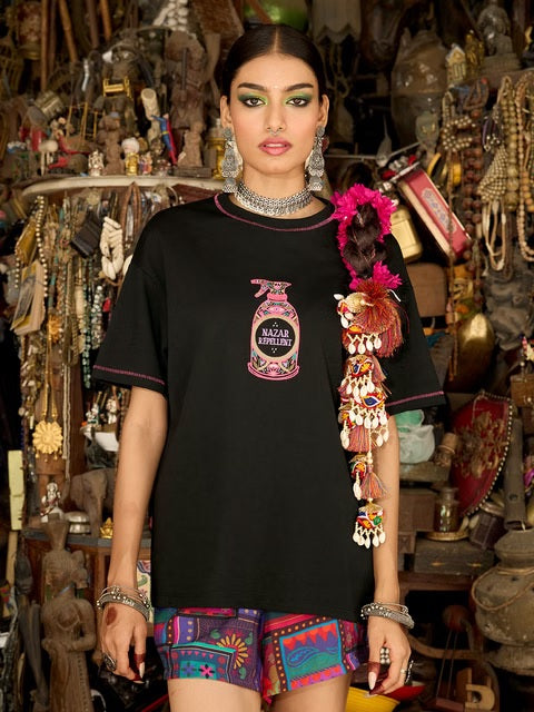 Desi Rebel Nazar Repellent Women Oversized T-Shirts