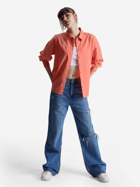 Solids Fusion Coral Women Boyfriend Shirts