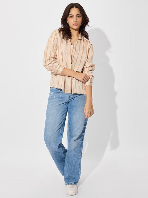 Satin Macadamia Stripes Women Shirts
