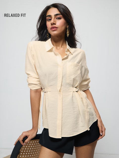Buckle Taupe Women Shirts