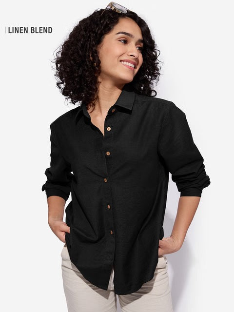 Cotton Linen Black Women Shirts