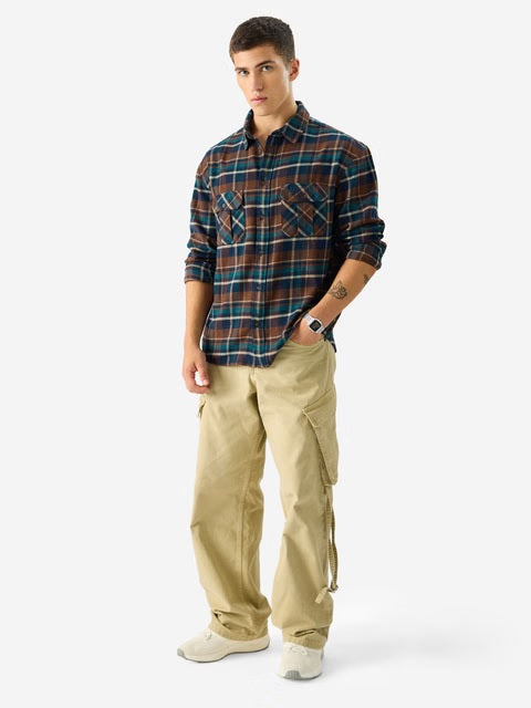 Plaid Brown And Navy Men Utility Shirts
