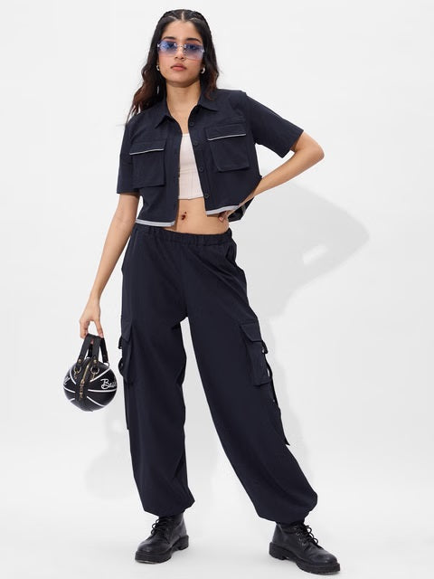 Solids Classic Navy Women Cropped Shirts