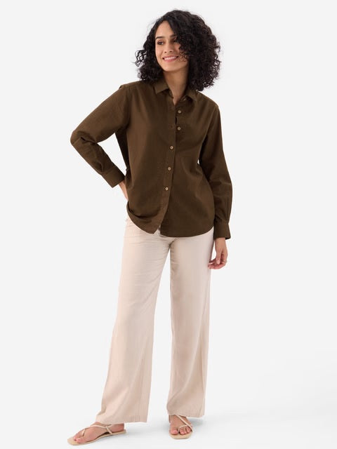 Cotton Linen Chestnut Women Shirts