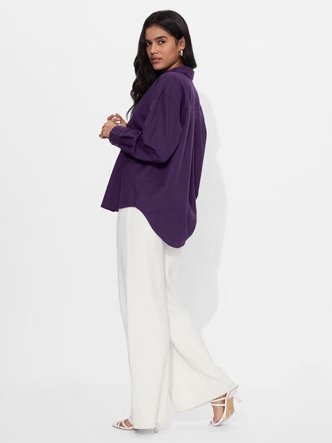 Cotton Linen Royal Purple Women Boyfriend Shirts