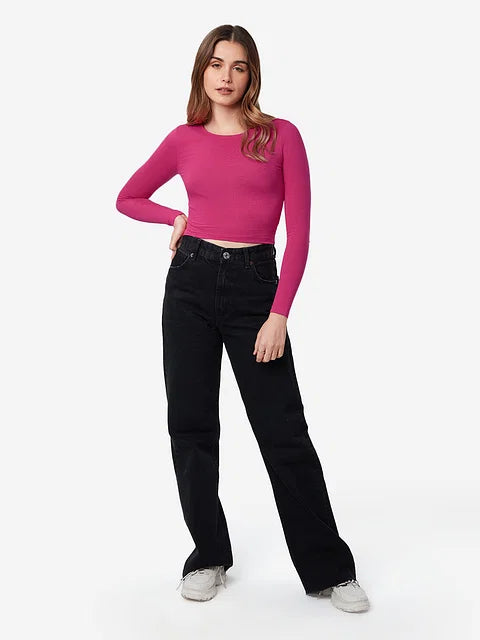 Solids Hot Pink (Cropped Fit) Women Cropped Tops
