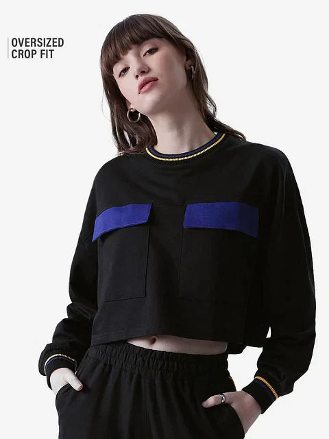 Black & Blue Women Oversized Cropped T-Shirts