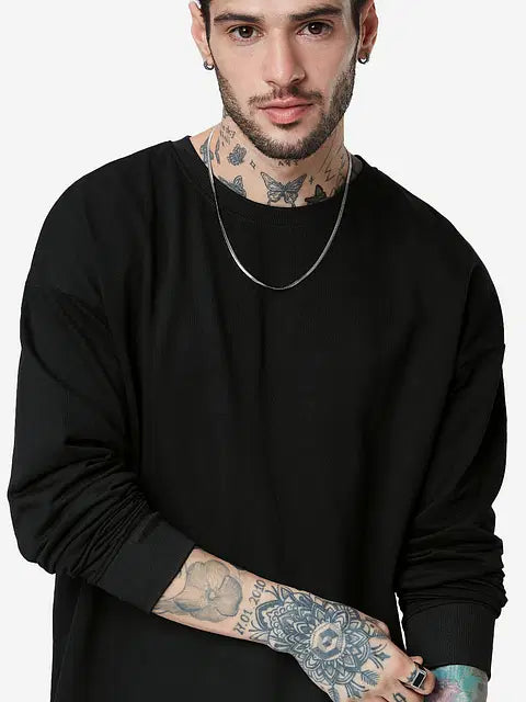 Solids Black (Oversized) Oversized Full Sleeve T-Shirts