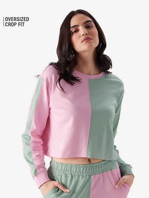 Solids Green Blush (Colourblock) Women Oversized T-Shirts