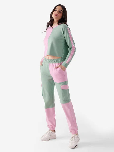 Solids Green Blush (Colourblock) Women Oversized T-Shirts