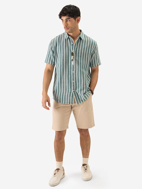 Stripes Green Men Textured Shirts