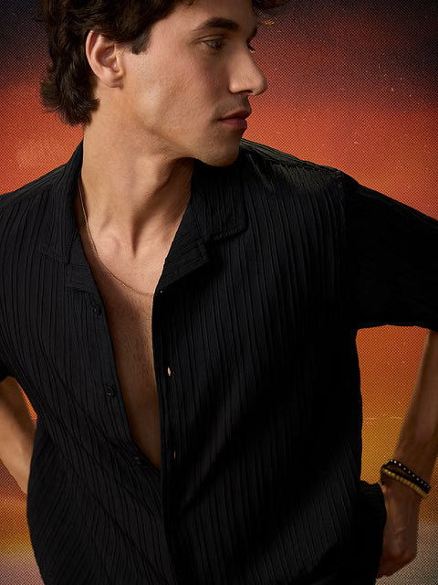 Solids Black Men Textured Shirts