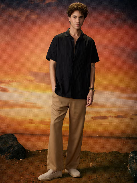 Solids Black Men Textured Shirts
