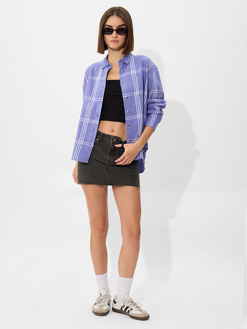 Plaid Purple And White Women Boyfriend Shirts