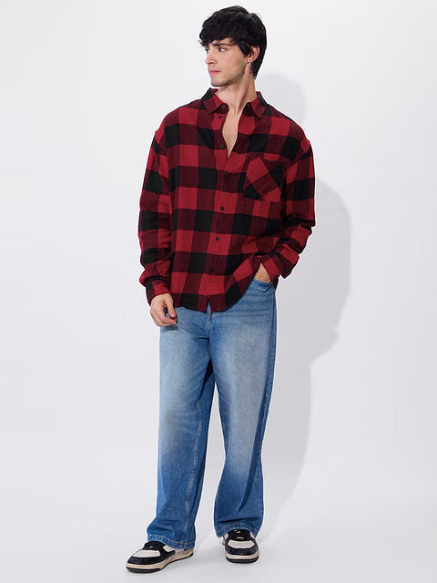 Plaid Black And Red Men Relaxed Shirts