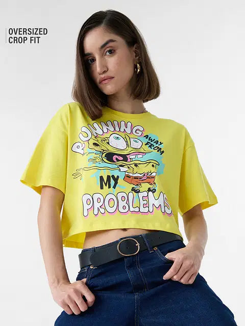 Running Away Women Oversized Cropped T-Shirts