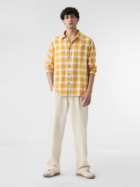 Plaid Amber Gold Men Relaxed Shirts