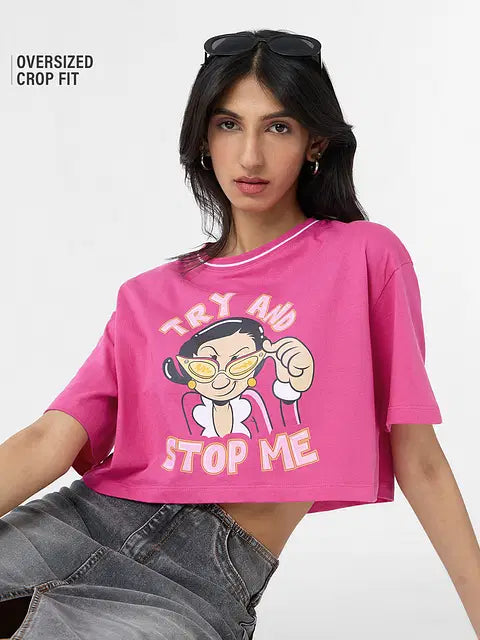 Try And Stop Me Women Oversized Cropped T-Shirts