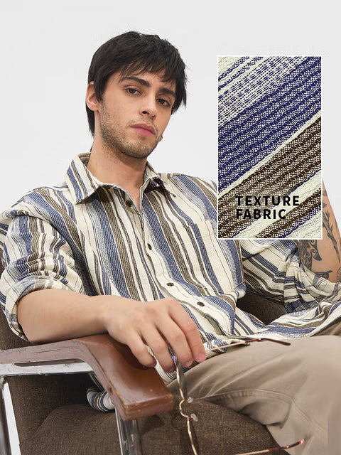 Stripes Blue Dune Men Textured Shirts
