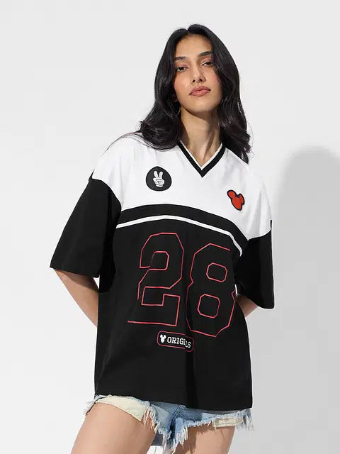 Sporty Mickey Varsity Women Oversized T-Shirts