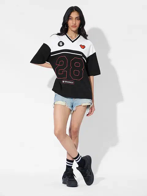 Sporty Mickey Varsity Women Oversized T-Shirts