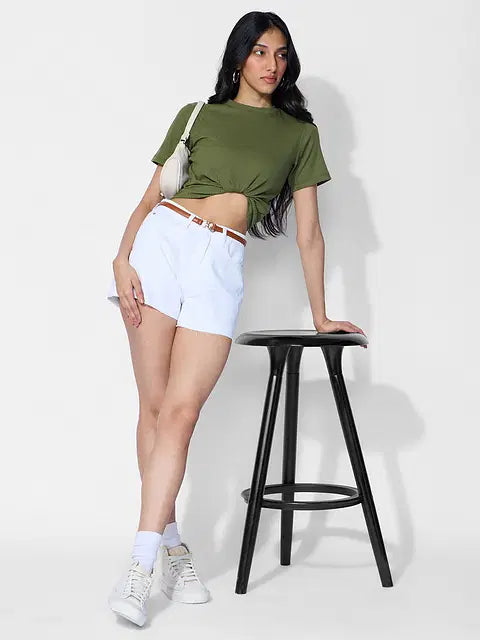 Ribbed Olive Women T-Shirts