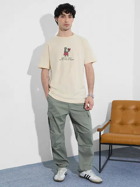 Printed Place In Heaven Men Relaxed Fit T-Shirts