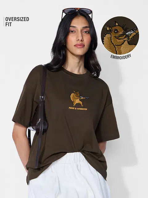 Peace Is Overrated (Embroidered) Women Oversized T-Shirts