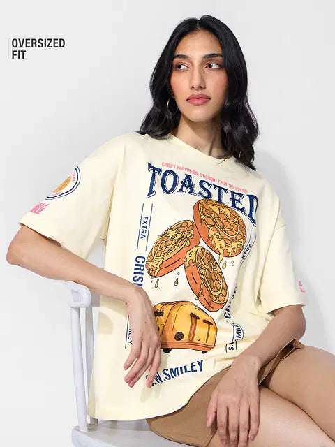 Smiley Toasted Smiles Women Oversized T-Shirts