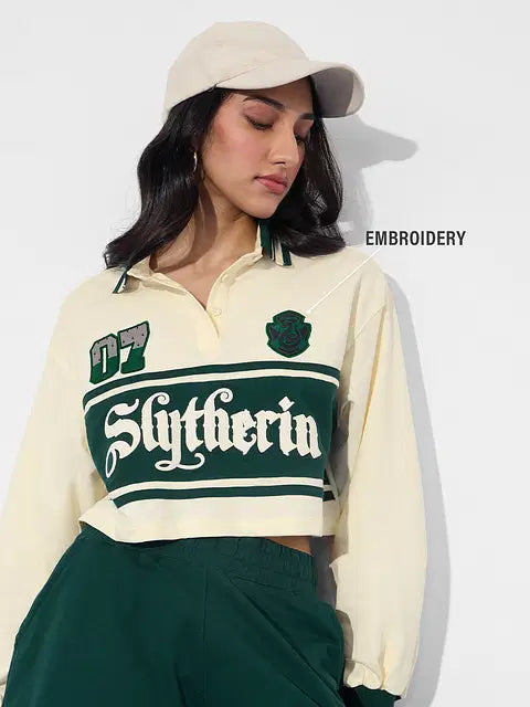 Harry Potter Slytherin Prefect Women Cropped Rugby Polos