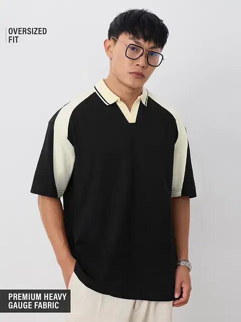 Colourblock Polo White Black Oversized Polos