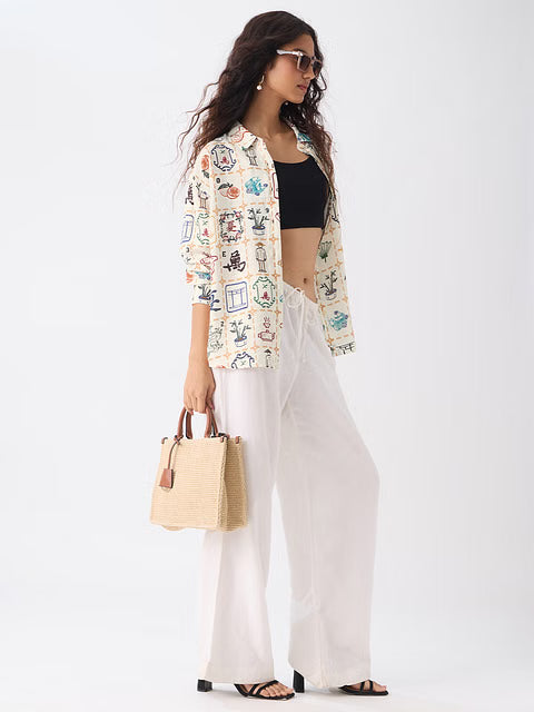 Textured Mahjong Tiles Women Boyfriend Shirts