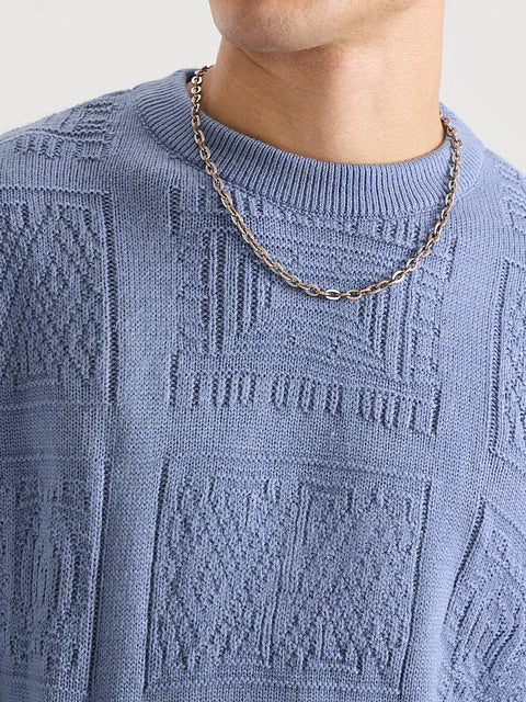 Jacquard Knit Indie Azure Oversized Pullovers