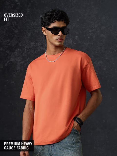 Solids Sunset Orange Oversized T-Shirts