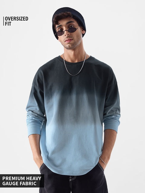 Ombre Midnight Blue Oversized Full Sleeve T-Shirts