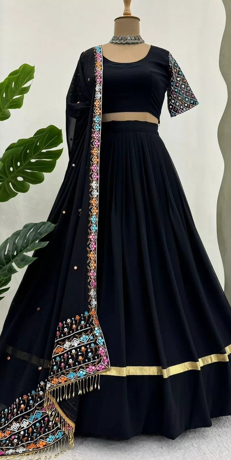 New Designer Festival Style Faux Georgette Lehenga Blouse Dupatta