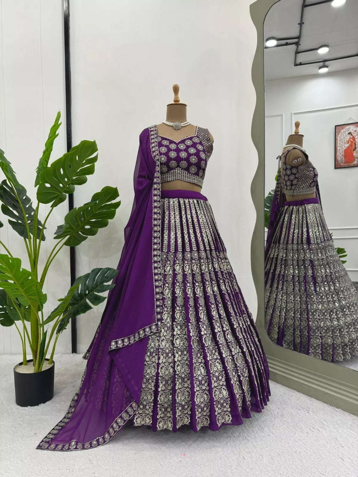 Georgette With Sequence Thread Work Designer Lehenga Blouse & Dupatta