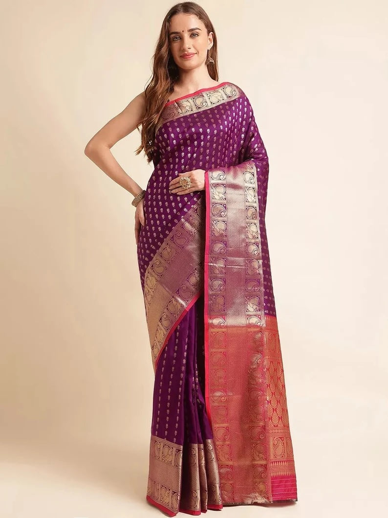Traditional Banarasi Silk Saree with Gold Zari Weaving Sari & Blouse