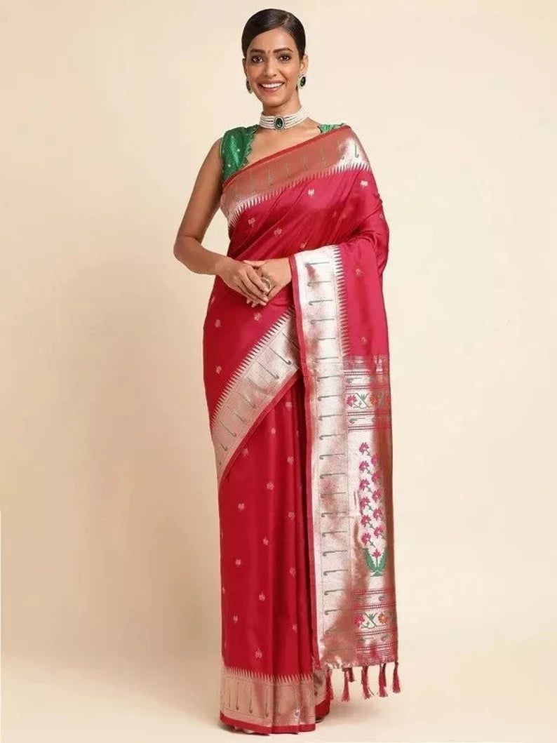 Pure Soft Kanchivaram Paithani Silk Saree With Blouse