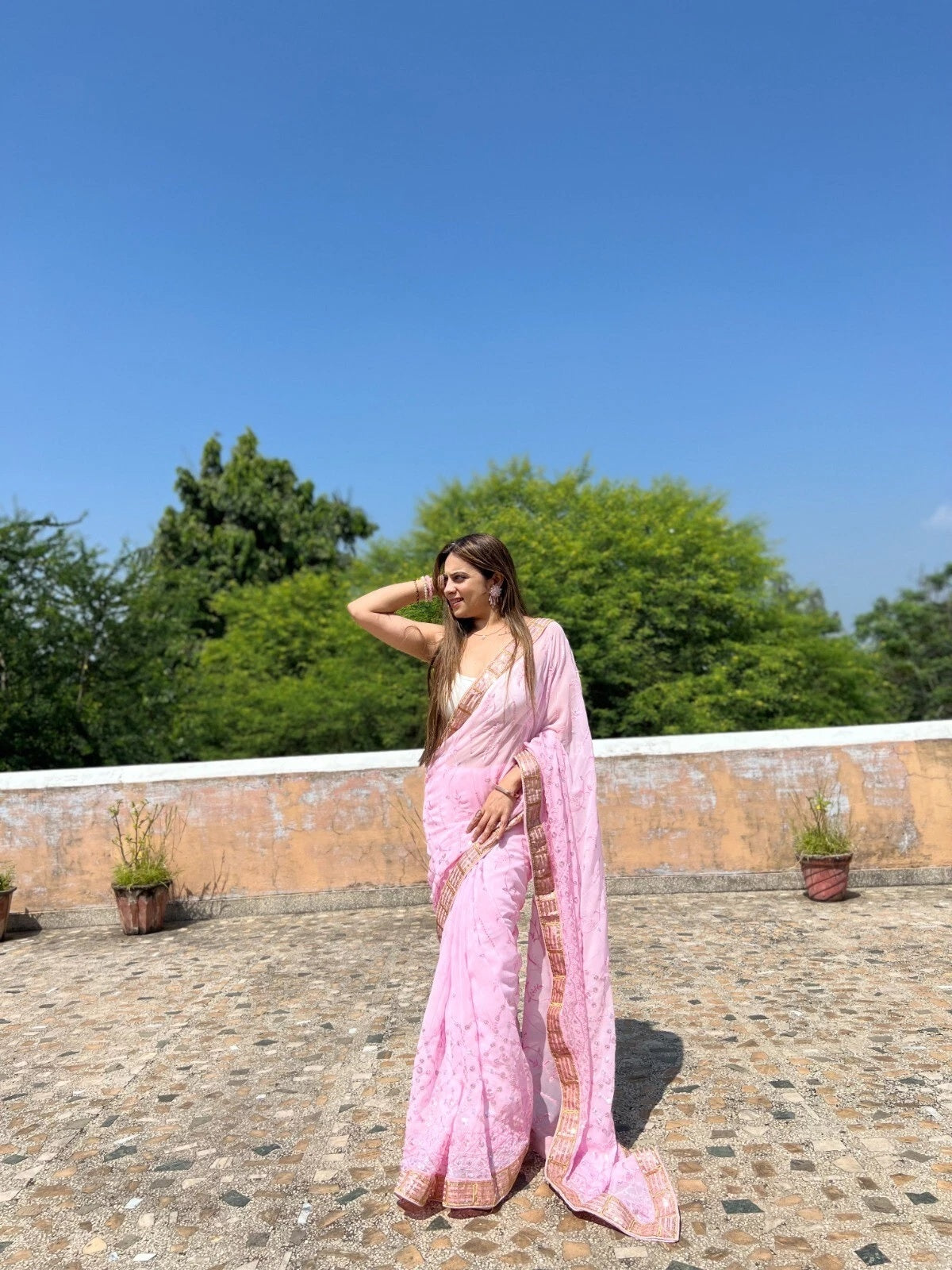 Georgette Beautiful Wedding Party Wear Saree & Blouse 11-JR