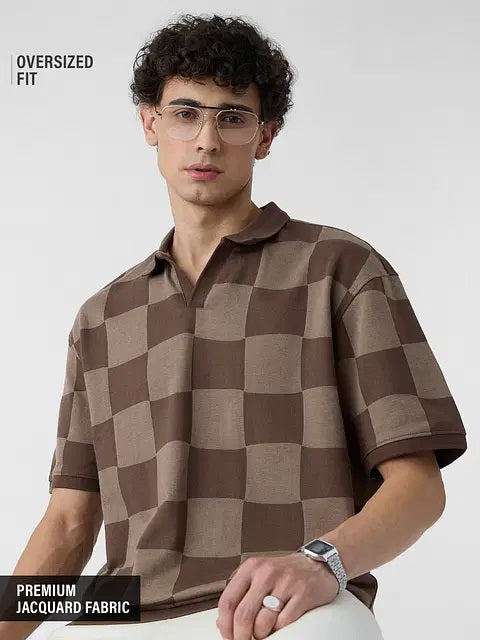 Jacquard Old School Brown Oversized Polos