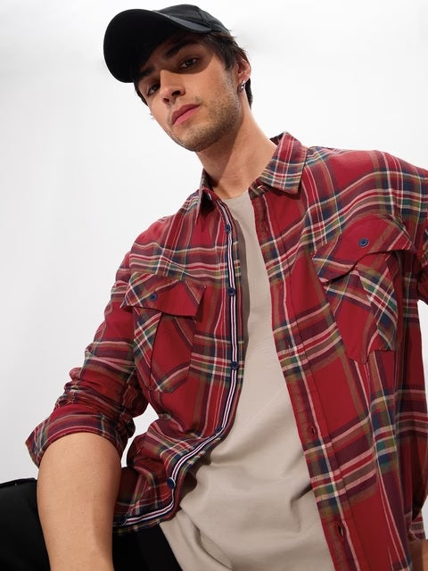 Plaid Tartan Men Utility Shirts