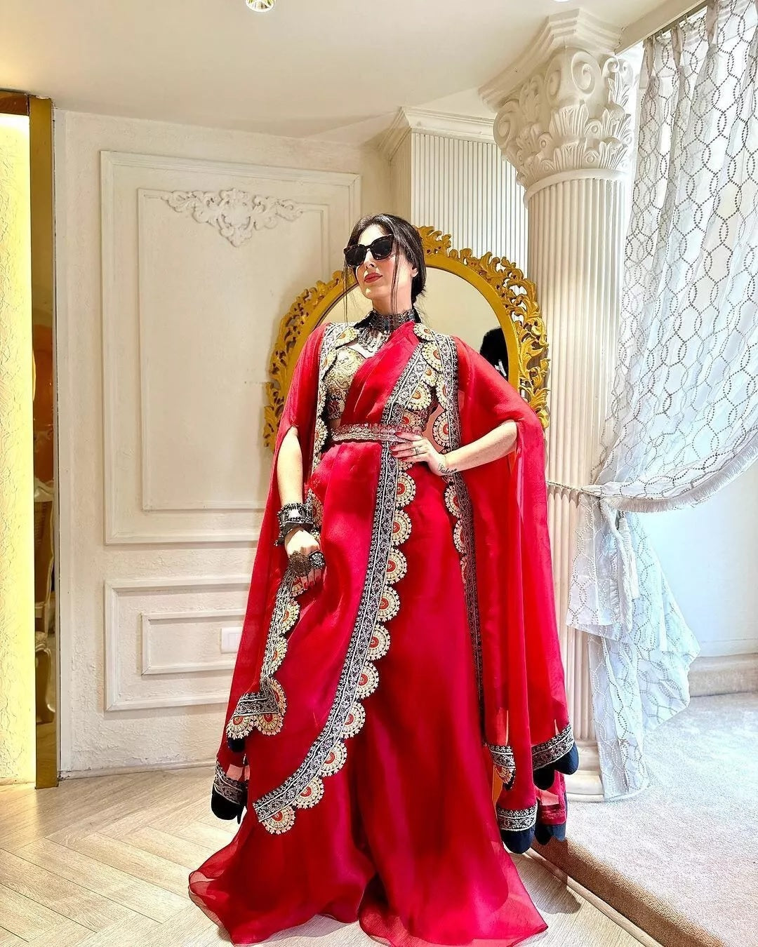 Organza Silk Indo Western Sharara Blouse With Shrug Set
