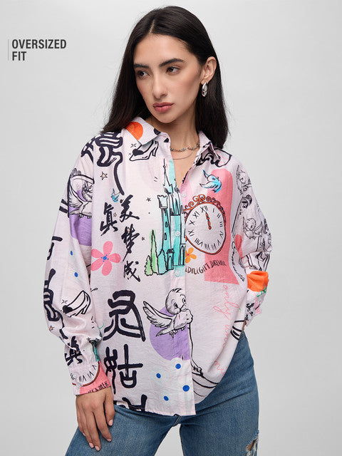 Textured Shirt Cinderella Women Boyfriend Shirts