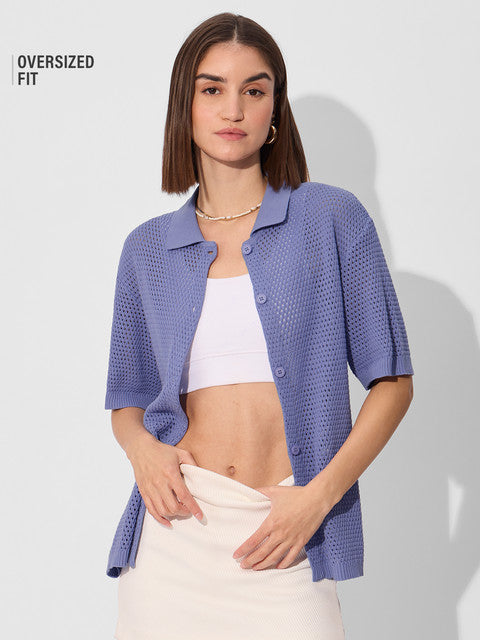Open Knit Shirt Garnet Women Boyfriend Shirts