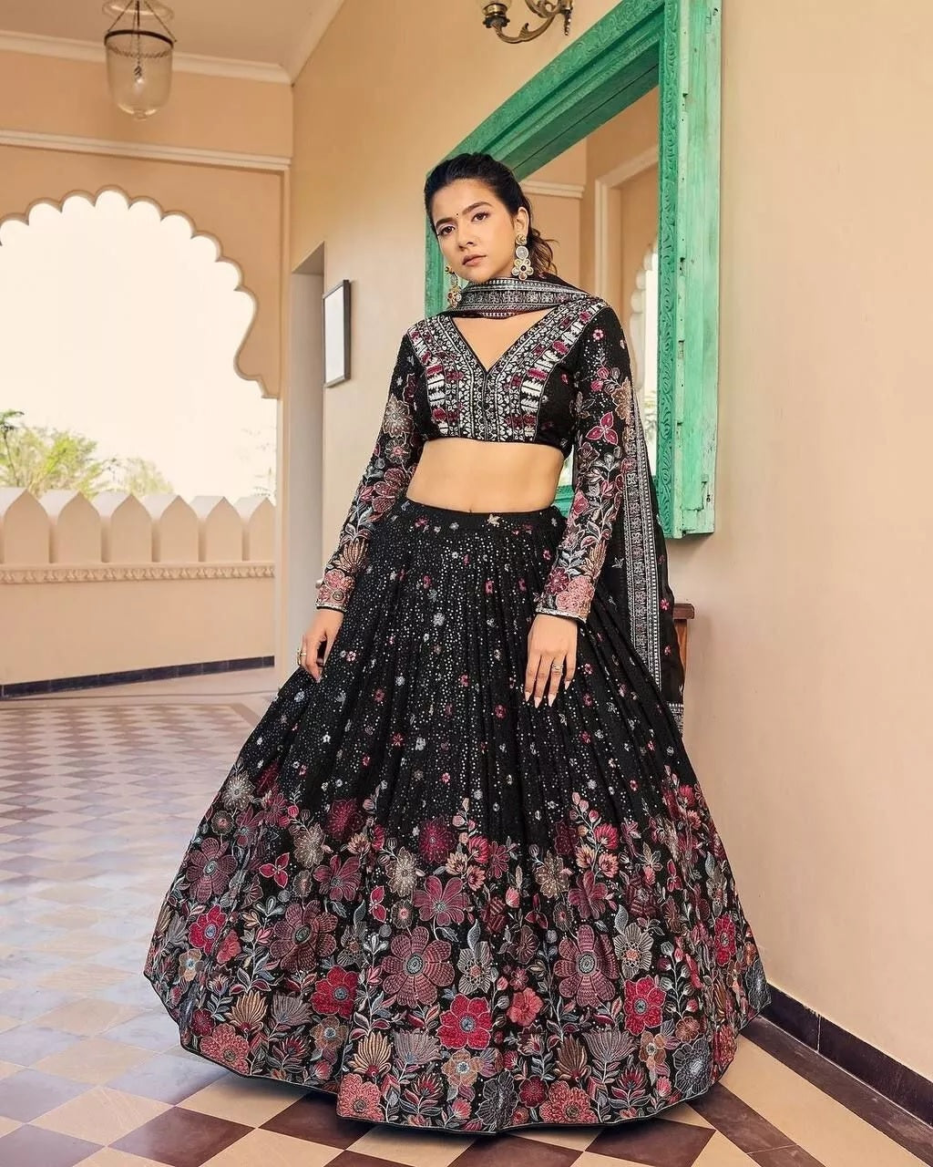 Georgette With Sequence Work Lehenga Blouse & Dupatta